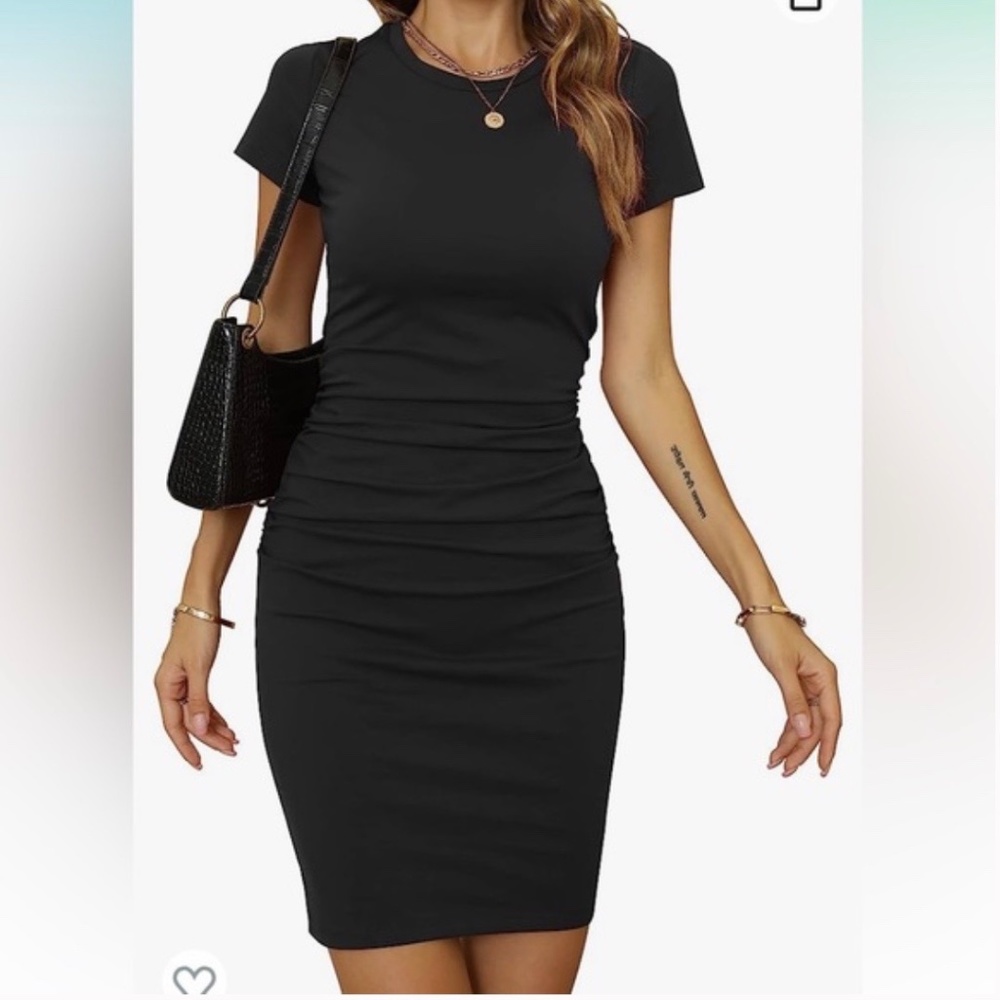 Missufe Short Sleeve Bodycon T Shirt Dress Ruched Sides